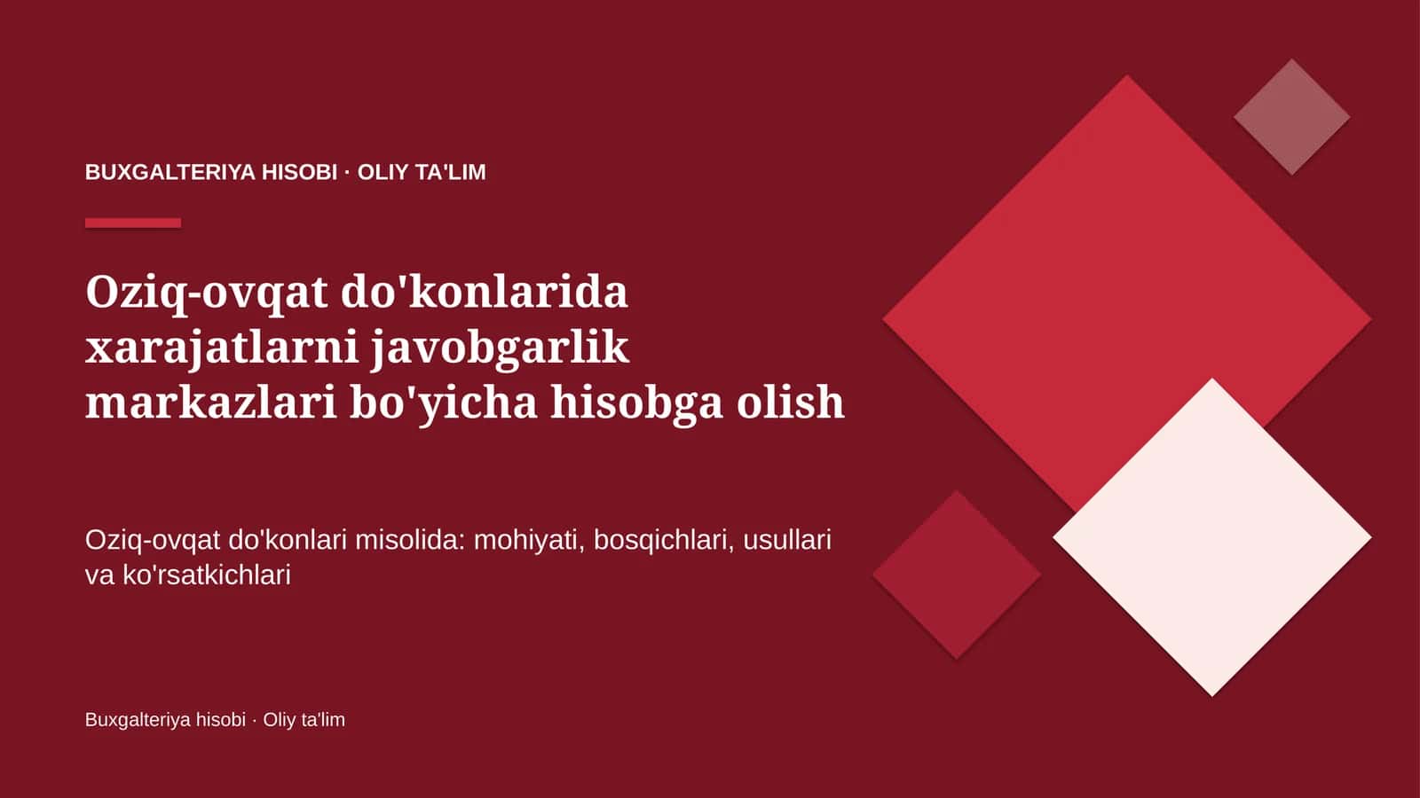 oziq ovqat do'konlarida xarajatlarni javobgarlik markazlari bo'yicha hisobga olish 7349