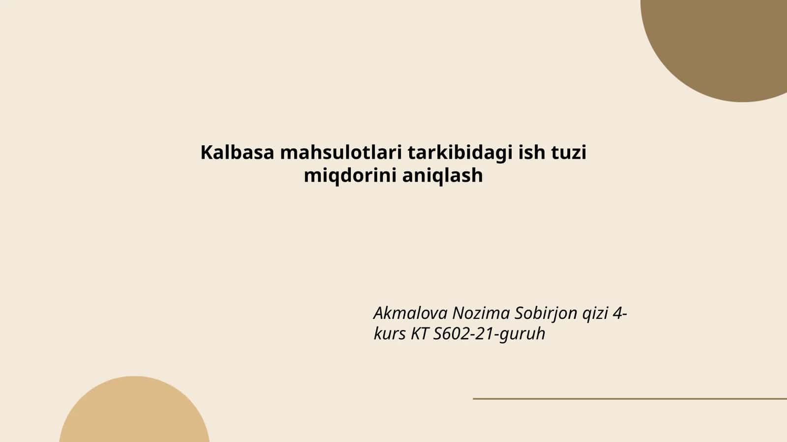 Kalbasa mahsulotlari tarkibidagi ish tuzi miqdorini aniqlash