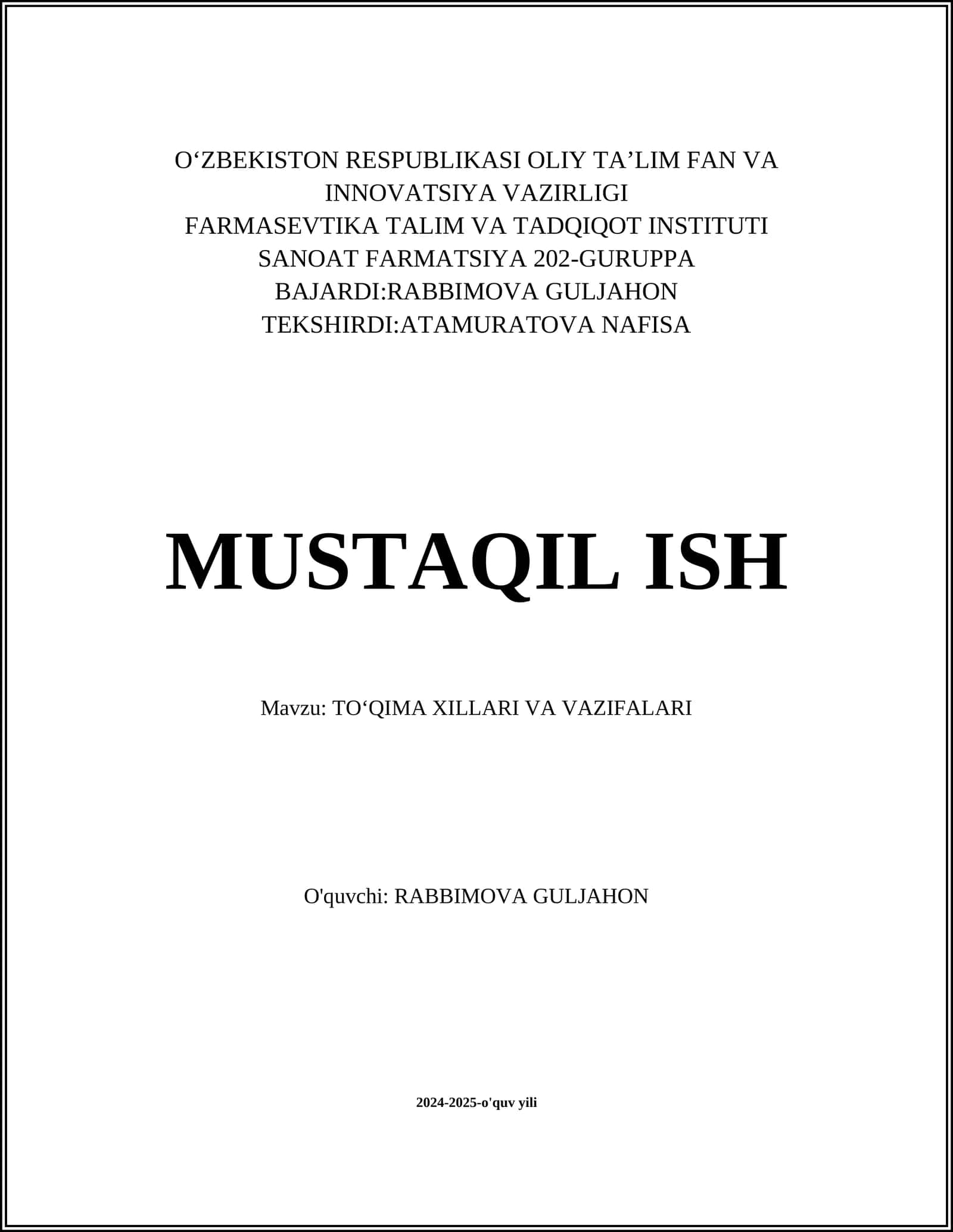 TO'QIMA XILLARI VA VAZIFALARI