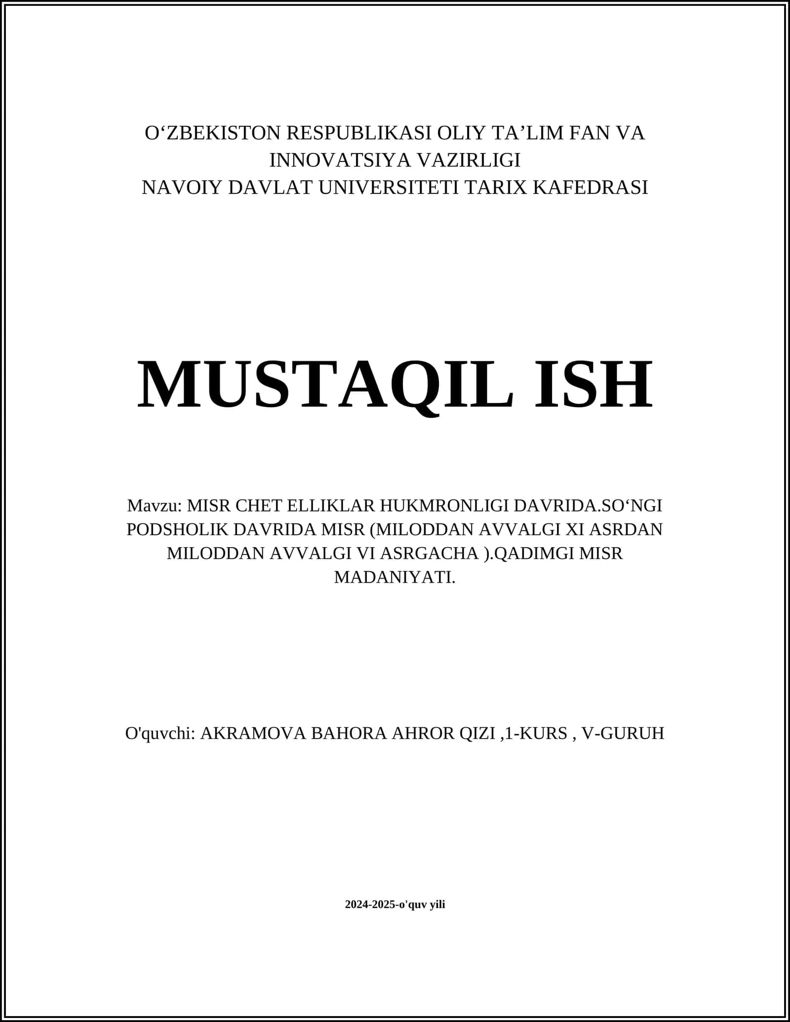 MISR CHET ELLIKLAR HUKMRONLIGI DAVRIDA