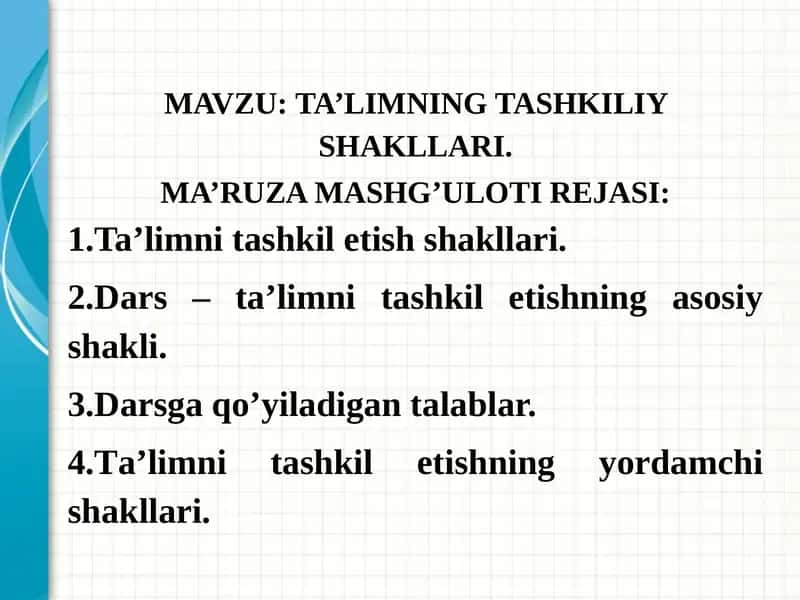 TA’LIMNING TASHKILIY SHAKLLARI