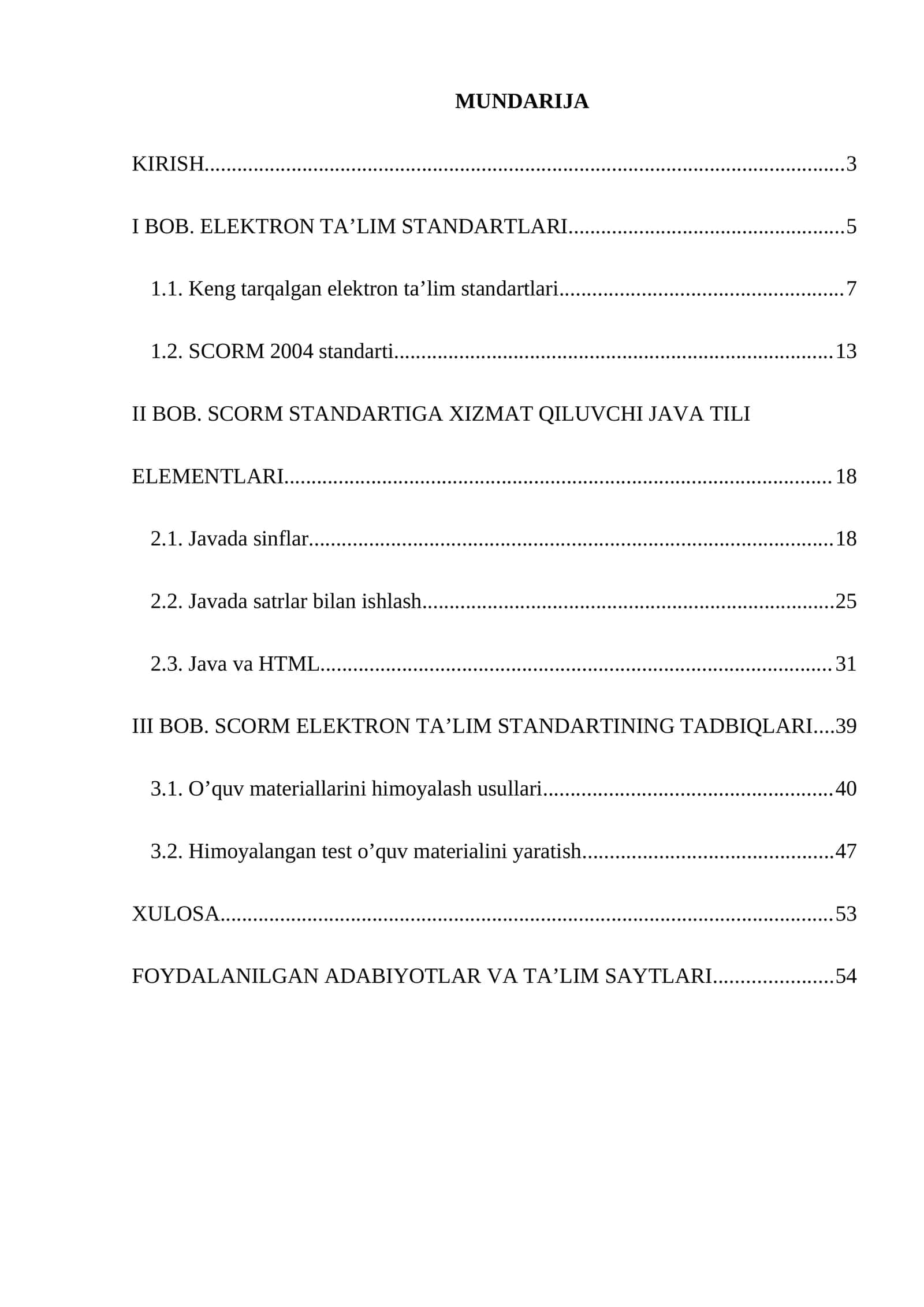 SCORM ta'lim standarti diplom ish BMI