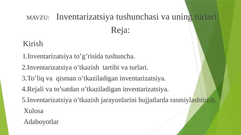 Inventarizatsiyatushunchasivauningturlari