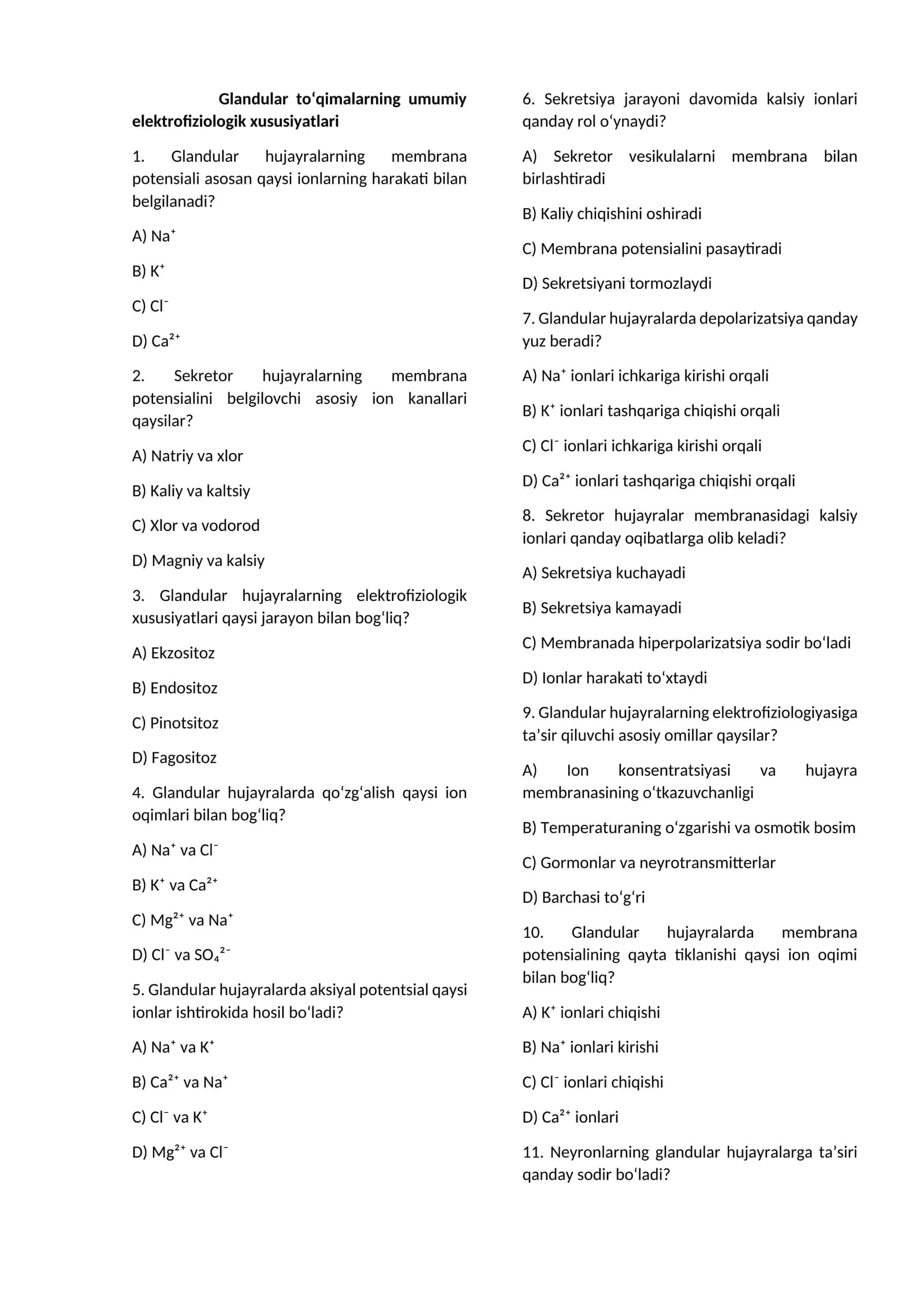 Glandular to‘qimalarning umumiy elektrofiziologik xususiyatlari
