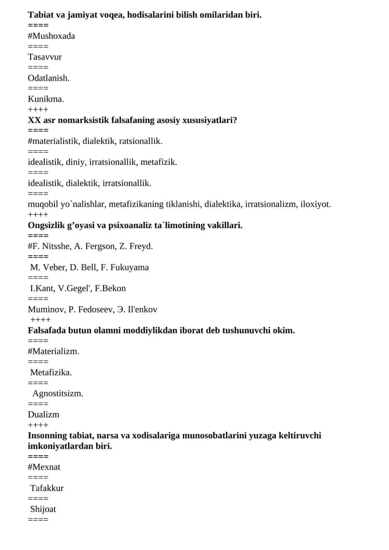 Falsafa fanidan test savollari