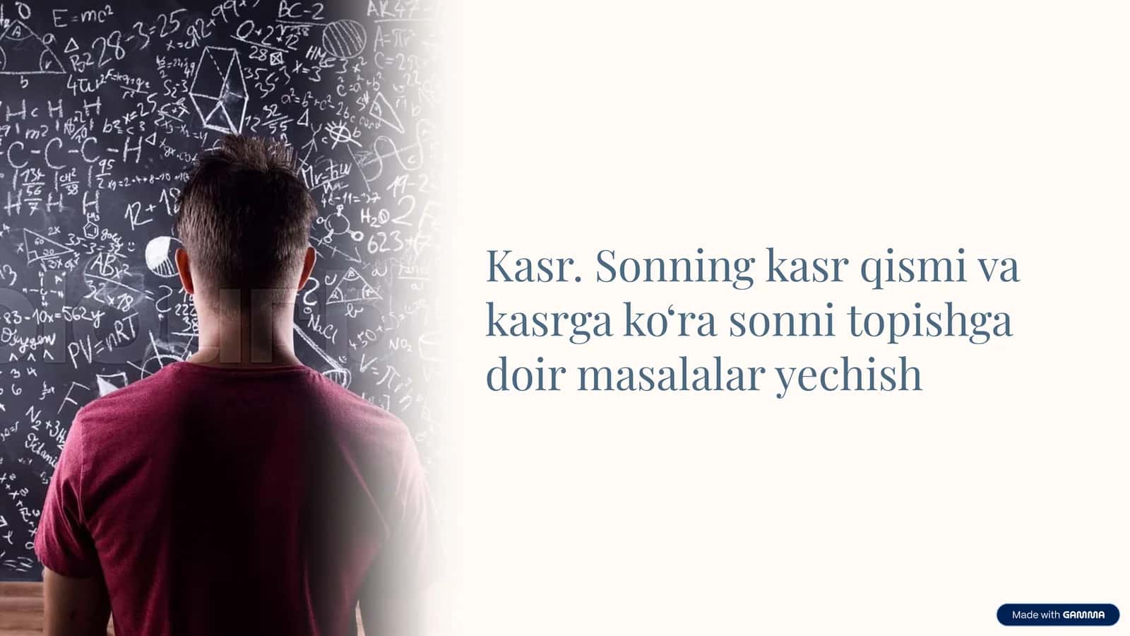 Kasr. Sonning kasr qismi va kasrga ko‘ra sonni topishga doir masalalar yechish
