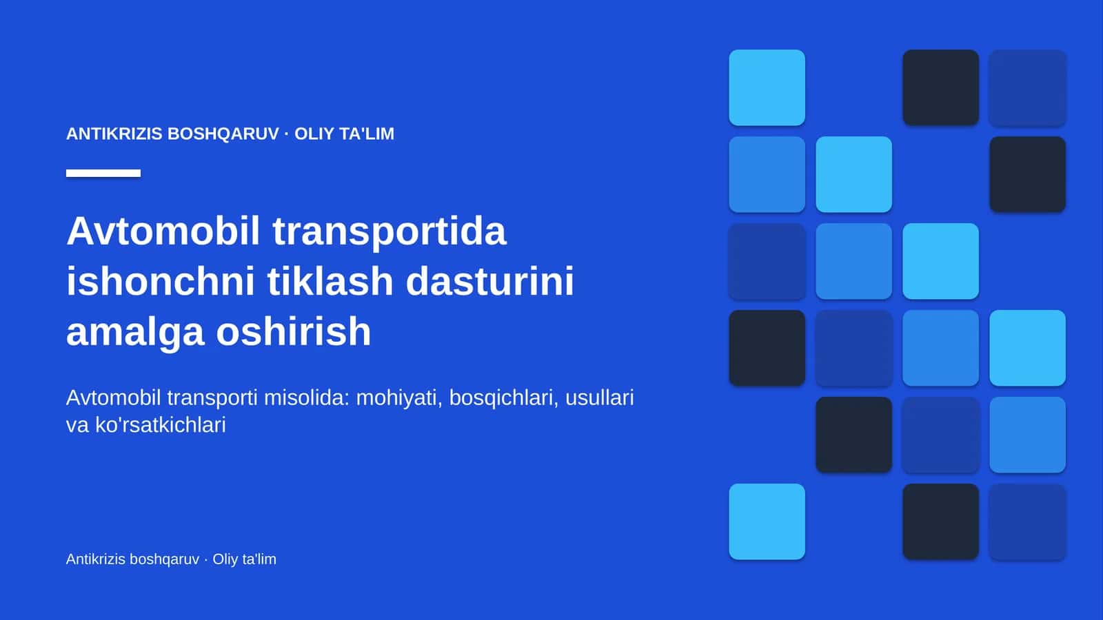 avtomobil transportida ishonchni tiklash dasturini amalga oshirish 4338