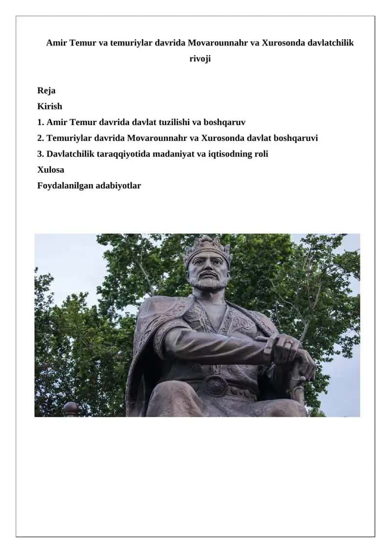 Temuriylar davrida Movarounnahr va Xurosonda davlatchilik rivoji