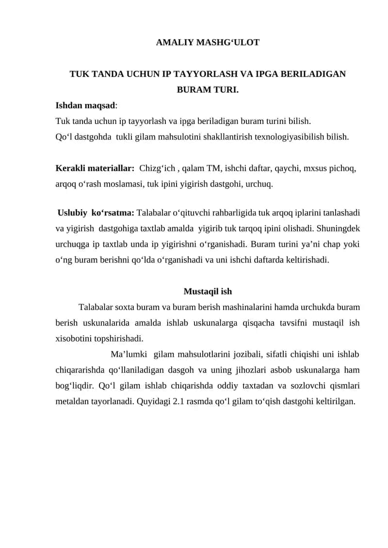 TUK TANDA UCHUN IP TAYYORLASH VA IPGA BERILADIGAN BURAM TURI.