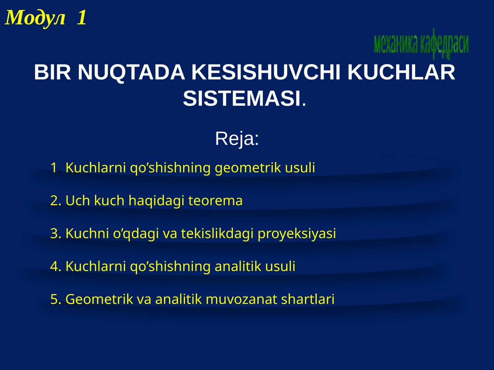 BIR NUQTADA KESISHUVCHI KUCHLAR SISTEMASI