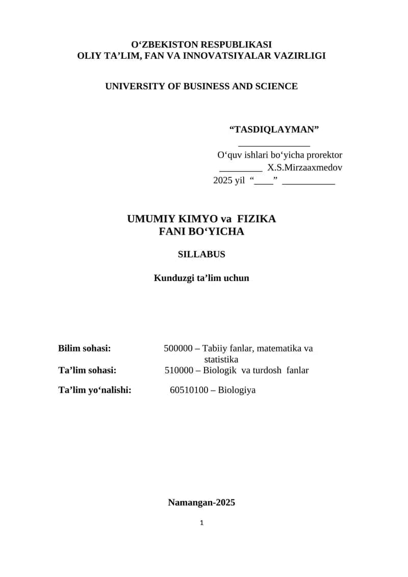 Umumiy kimyo va fizika fan sillasbusi