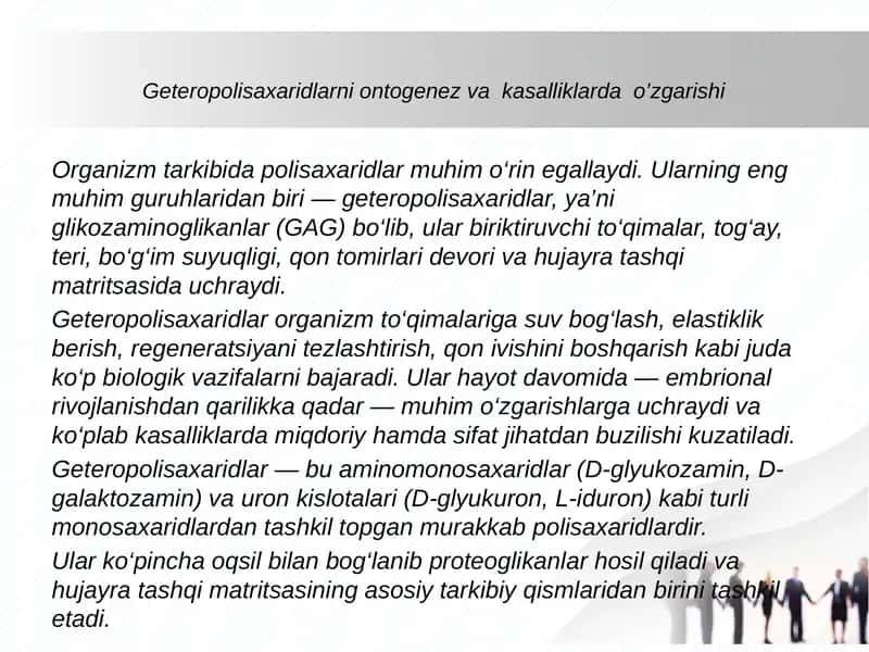 mustaqil ish geteropolisaxaridlar kasalliklar gidrofil gialin kislota