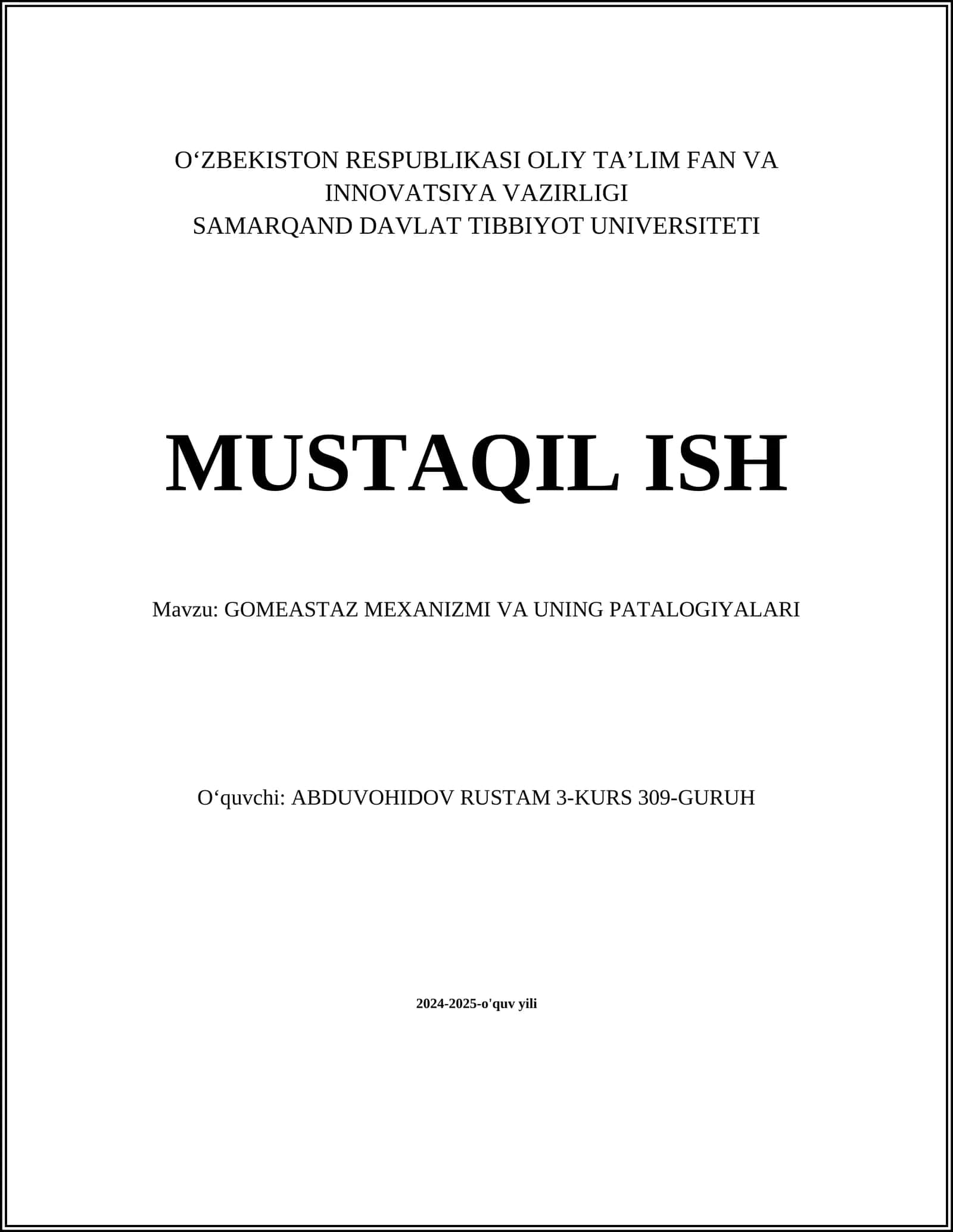 GOMEASTAZ MEXANIZMI VA UNING PATALOGIYALARI