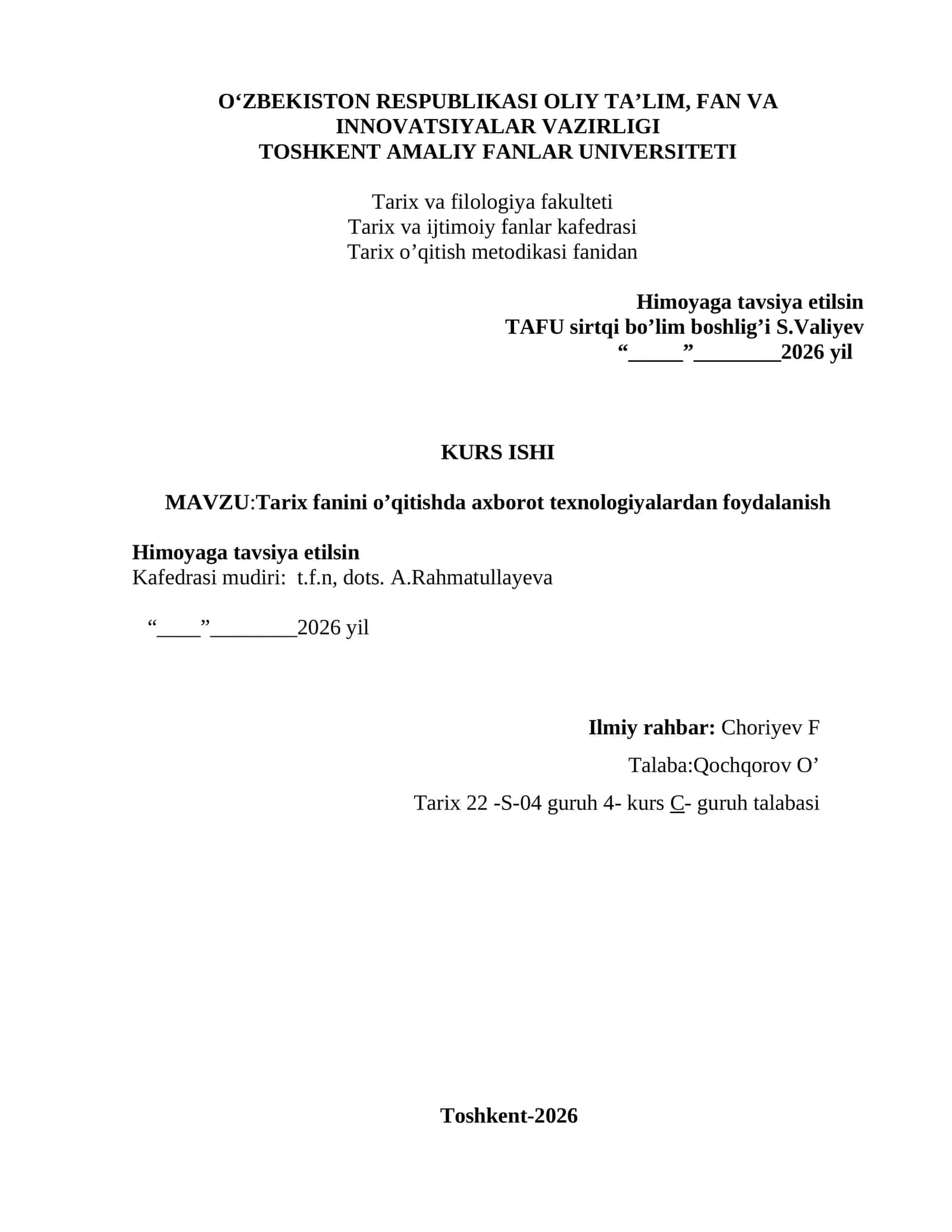 Tarix fanini o’qitishda axborot texnologiyalardan foydalanish