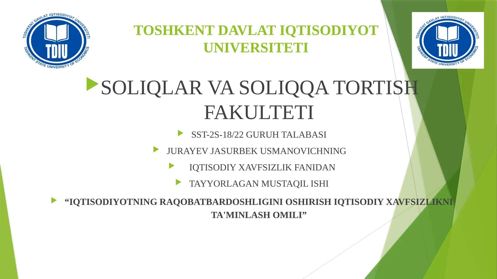 IQTISODIYOTNING RAQOBATBARDOSHLIGINI OSHIRISH IQTISODIY XAVFSIZLIKNI TA'MINLASH OMILI