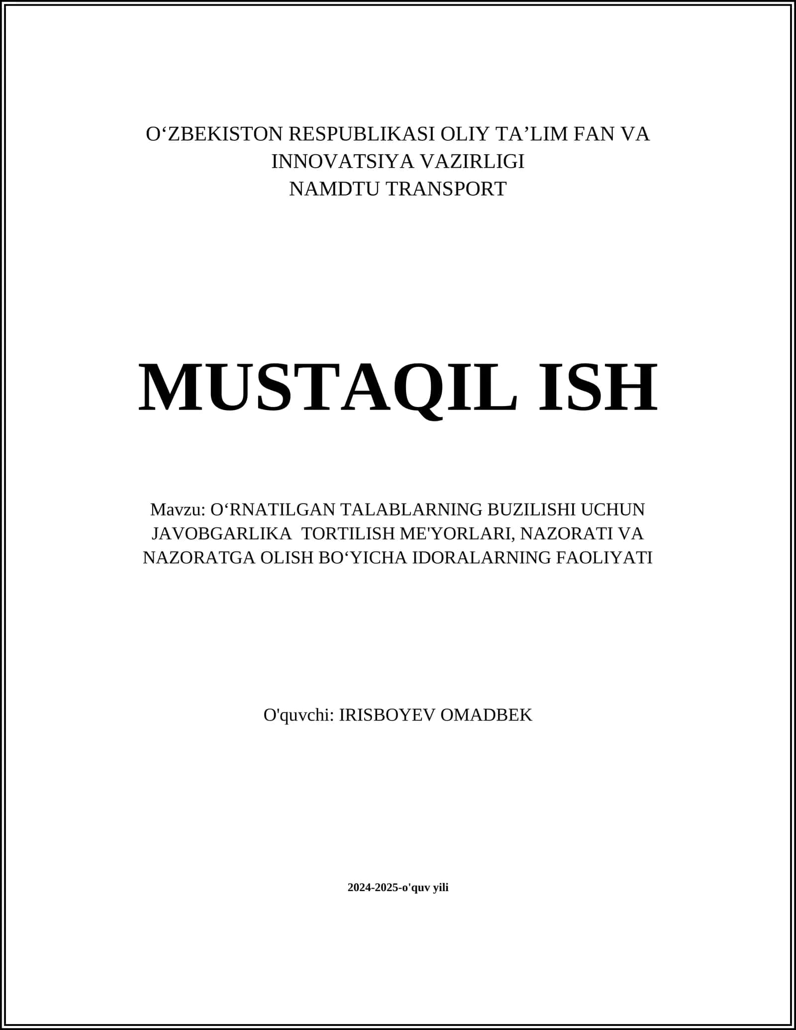 O'rnatilgan talablar