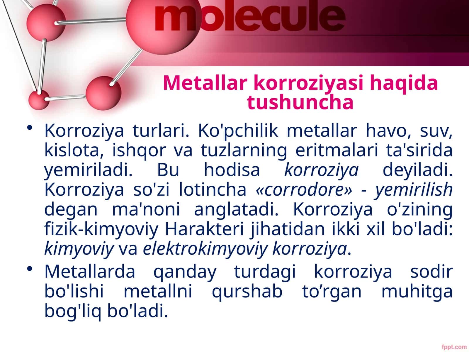 Metallarkorroziyasi haqida tushuncha