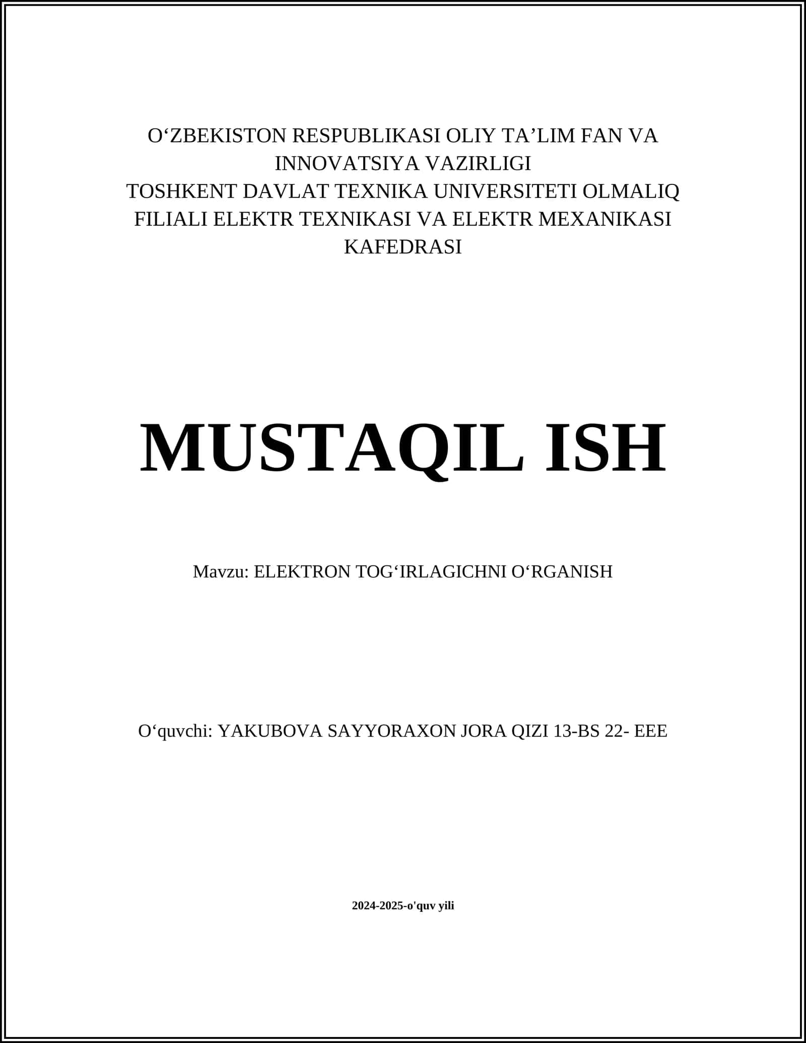 ELEKTRON TOGʻIRLAGICHNI OʻRGANISH