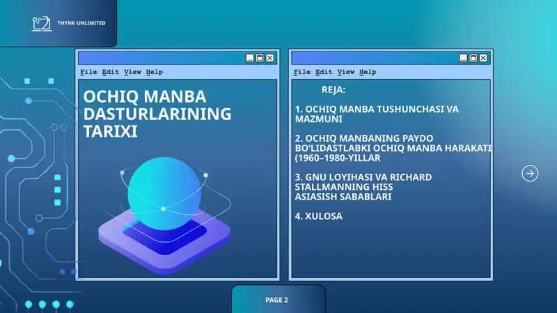 OCHIQ MANBA DASTURLARINING TARIXI