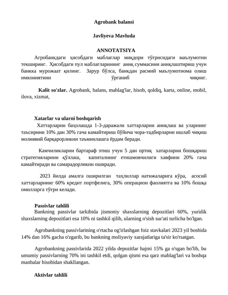 Agrobank balansi