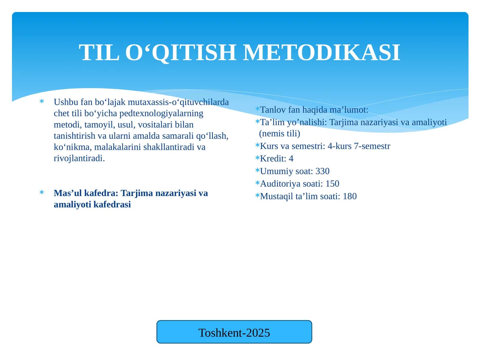Til o'qitish metodikasi (2-qism)