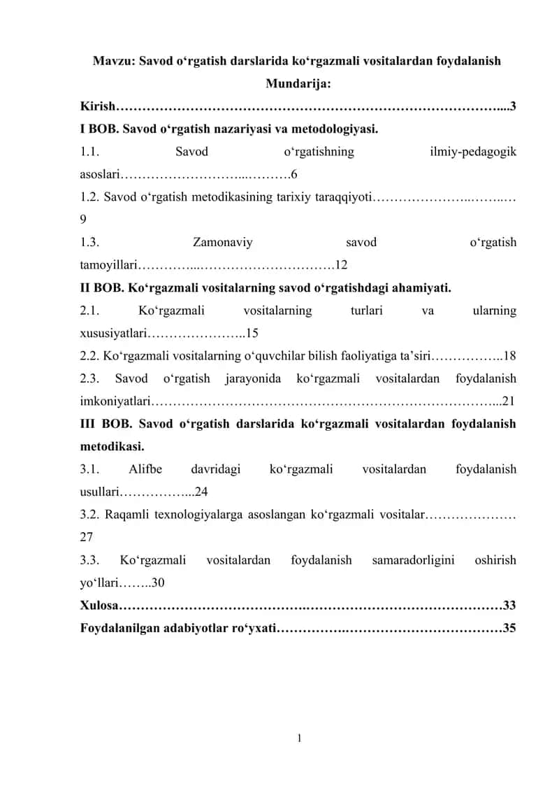 Savod o‘rgatish darslarida ko‘rgazmali vositalardan foydalanish