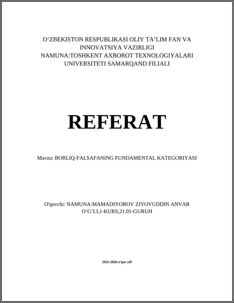 BORLIQ-FALSAFANING FUNDAMENTAL KATEGORIYASI