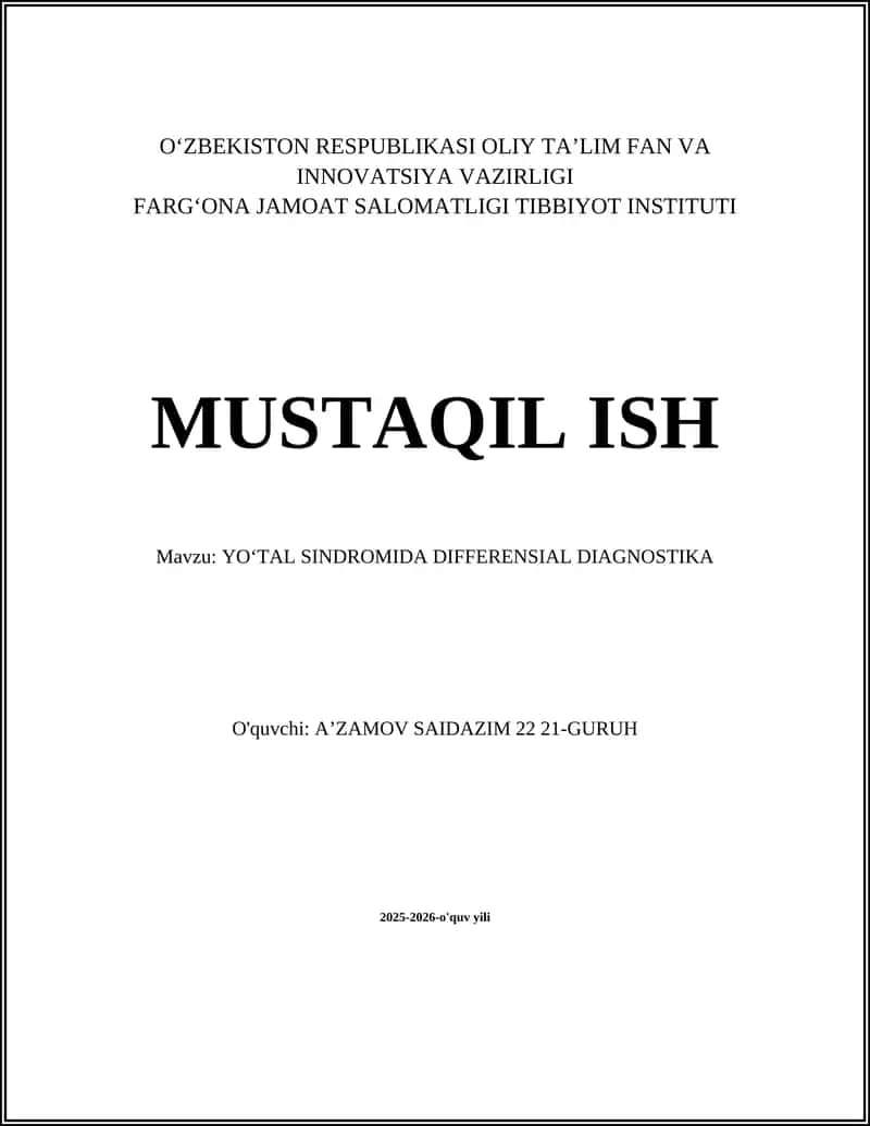 YOʻTAL SINDROMIDA DIFFERENSIAL DIAGNOSTIKA
