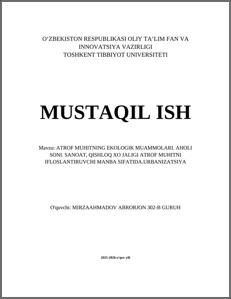 ATROF MUHITNING EKOLOGIK MUAMMOLARI