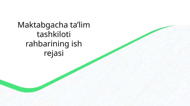 Maktabgacha ta'lim tashkiloti rahbarining ish rejasi