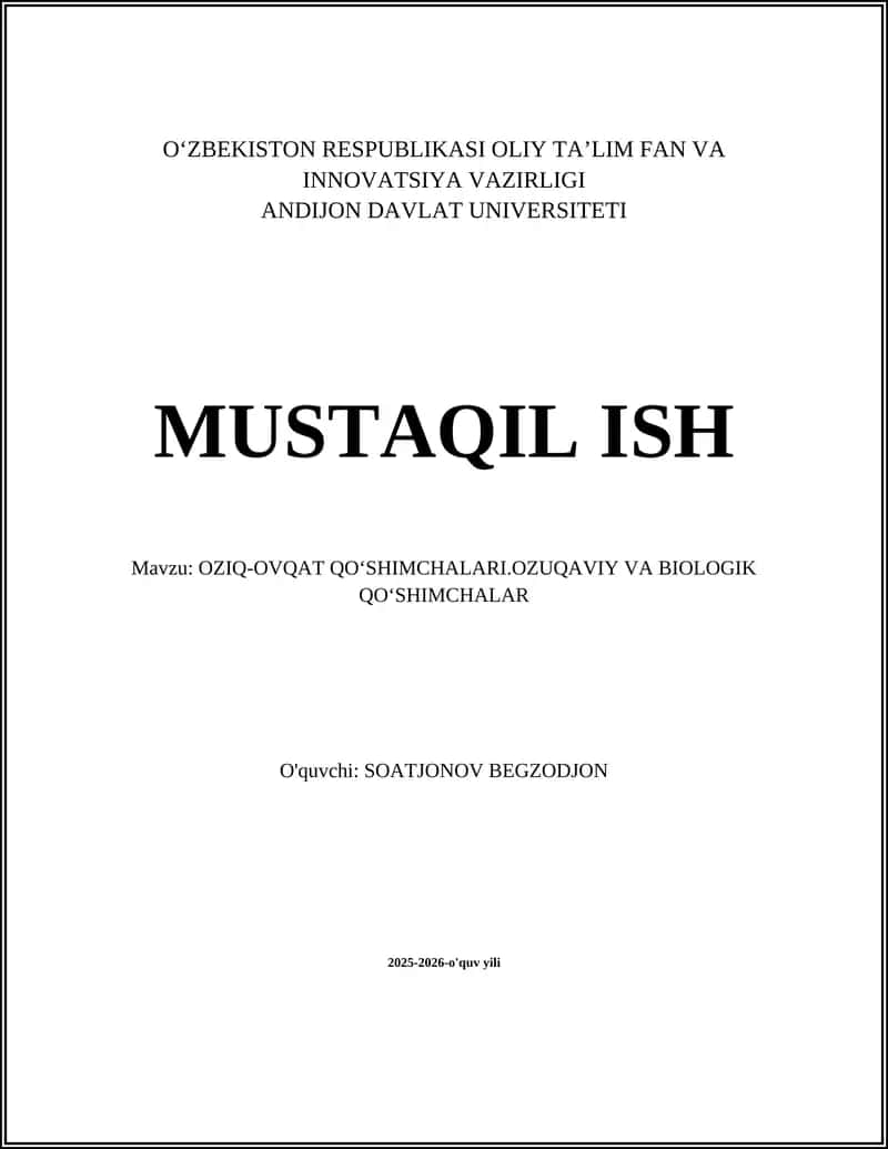 Oziqaviy va biologik qo'shimchalar