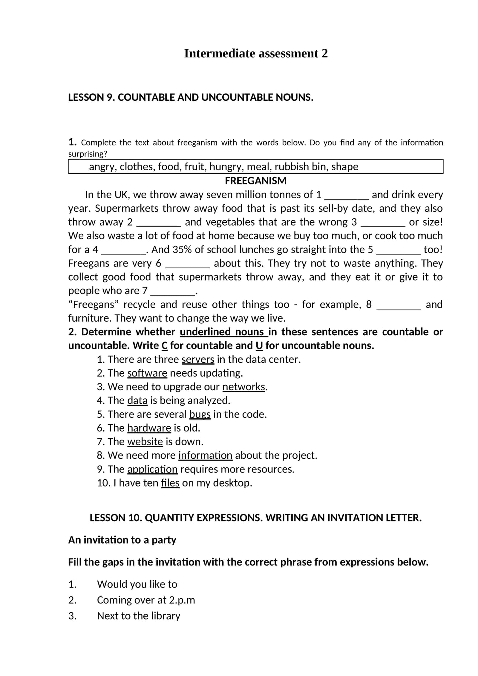 LESSON 9. COUNTABLE AND UNCOUNTABLE NOUNS
