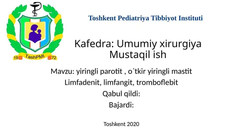 Yiringli parotit, o`tkir yiringli mastit