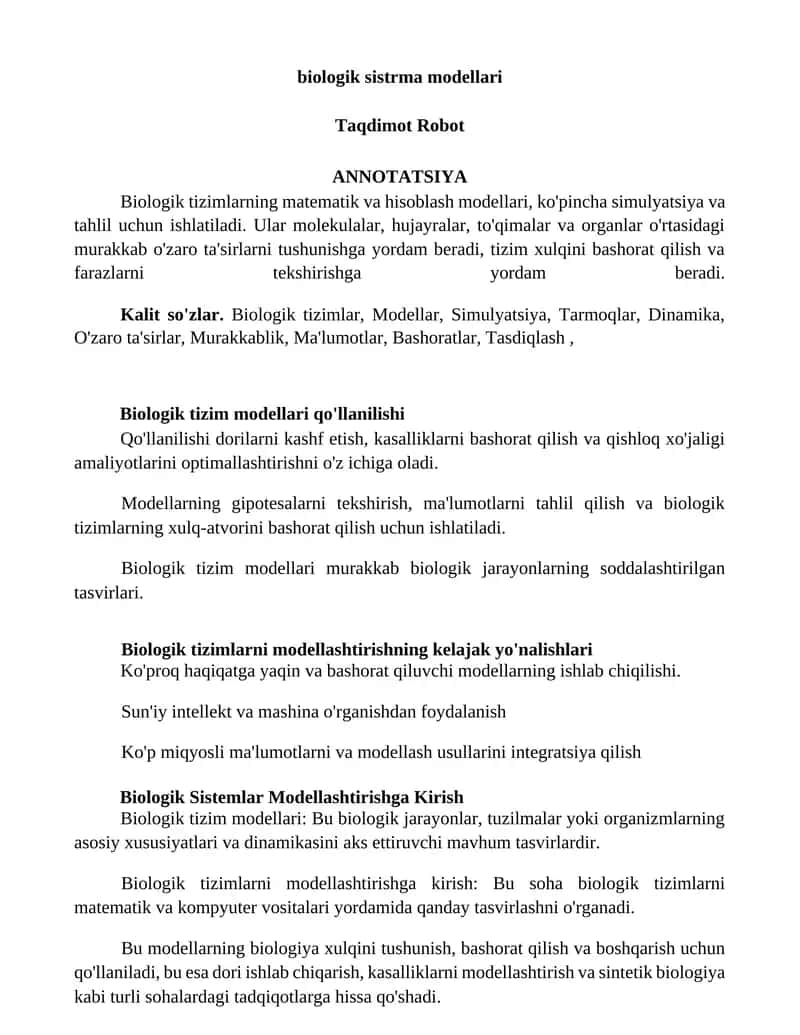 Biologik tizim modellari