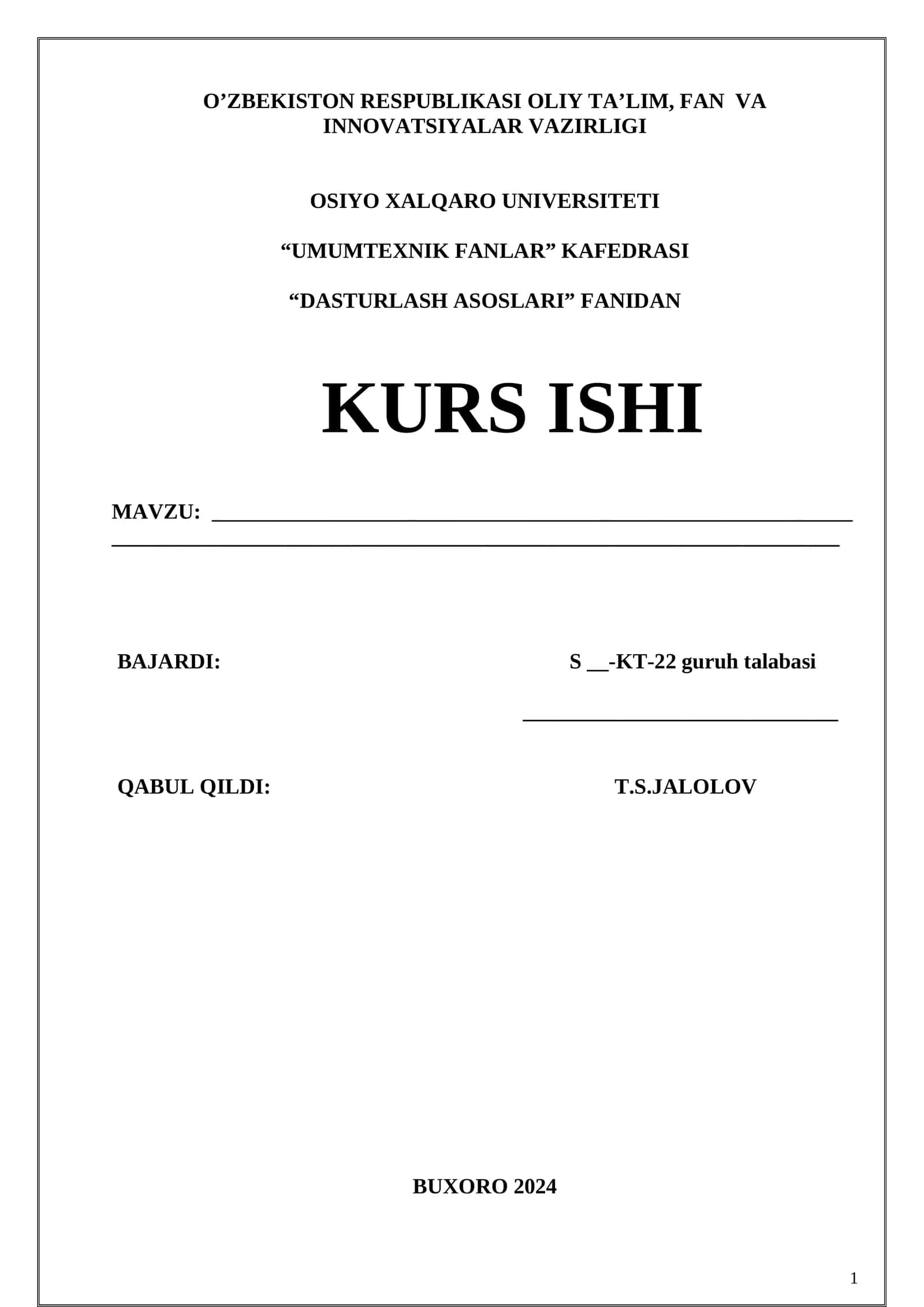 DASTURLASH ASOSLARI KURSI