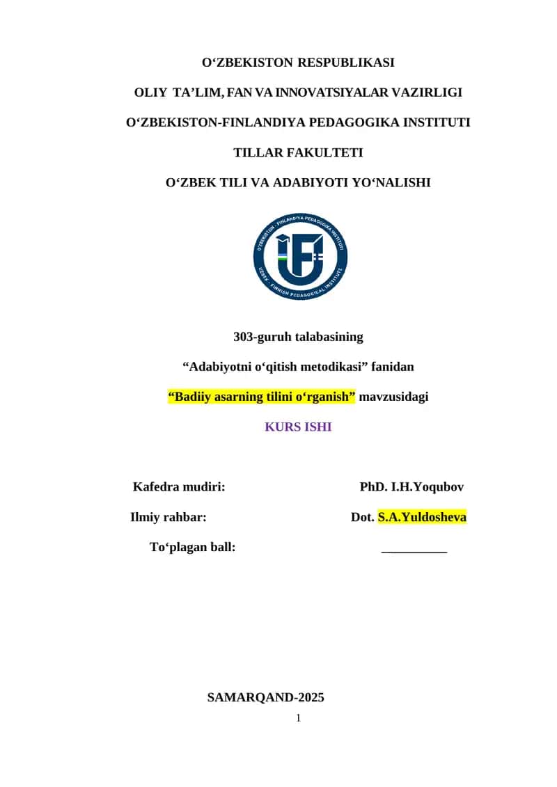 Badiiy asarning tilini o‘rganish