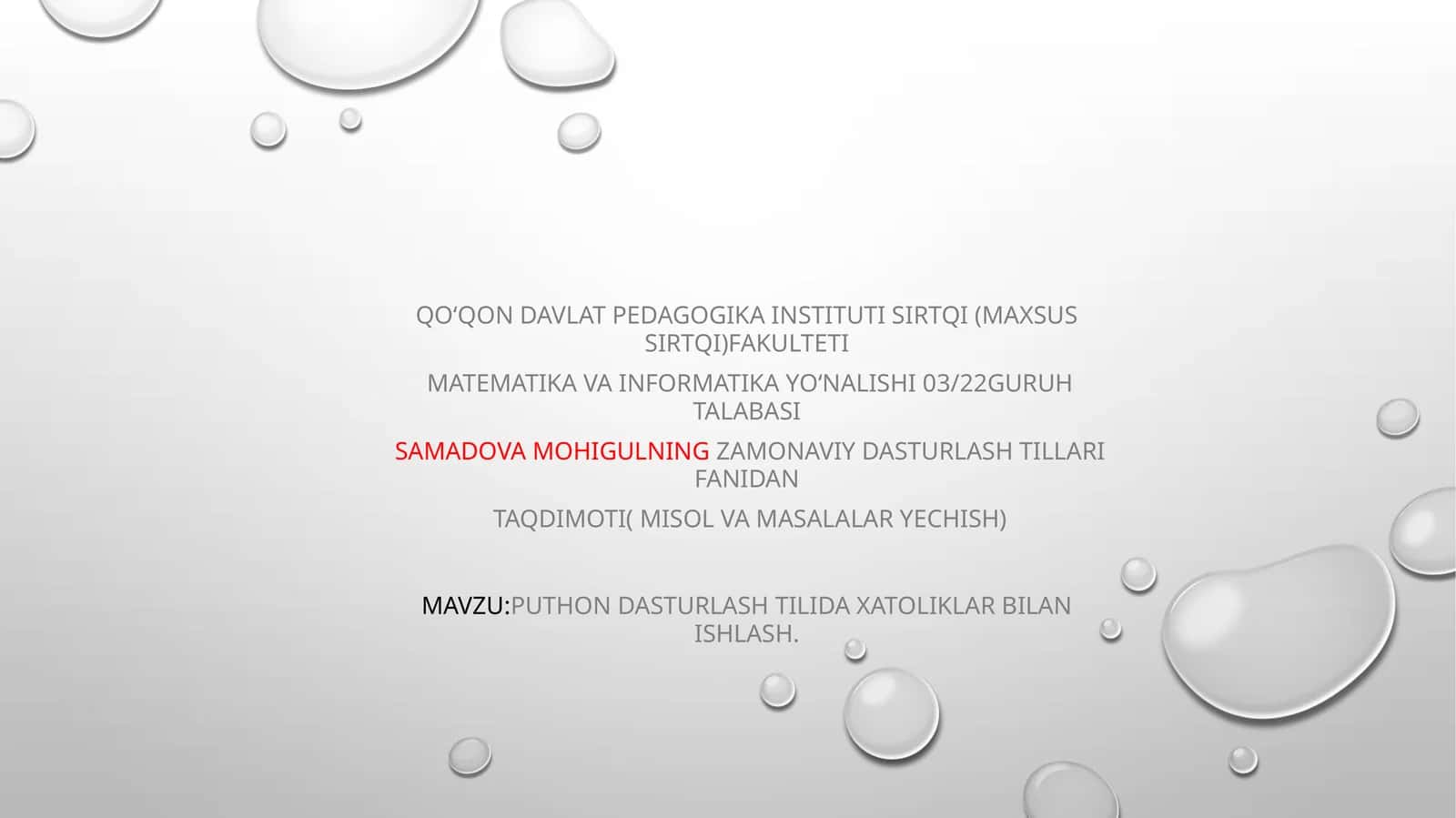 Puthondasturlash tilida xatoliklar bilan ishlash