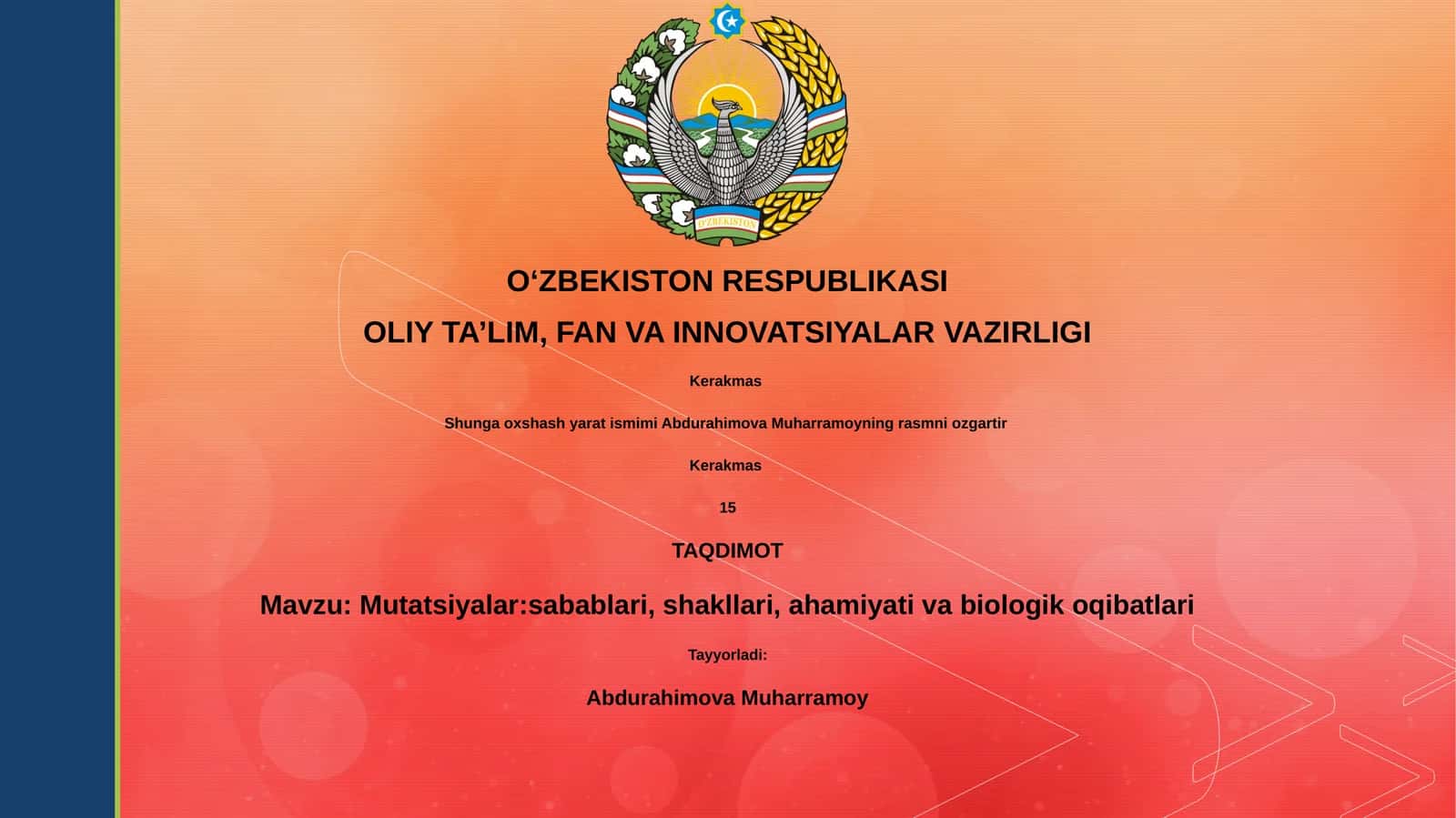 Mutatsiyalar:sabablari, shakllari, ahamiyati va biologik oqibatlari