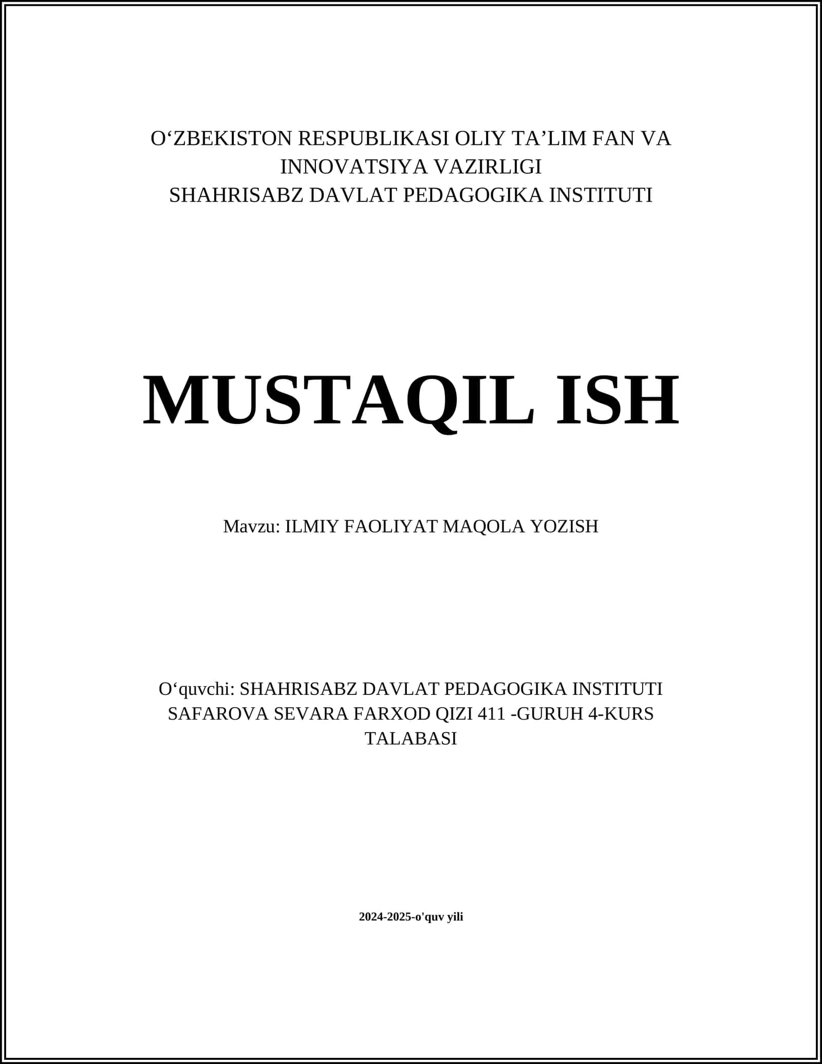 ILMIY FAOLIYAT MAQOLA YOZISH