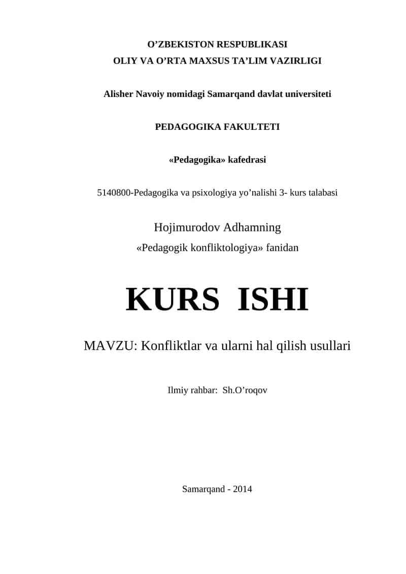 Konfliktlar va ularni hal qilish usullari