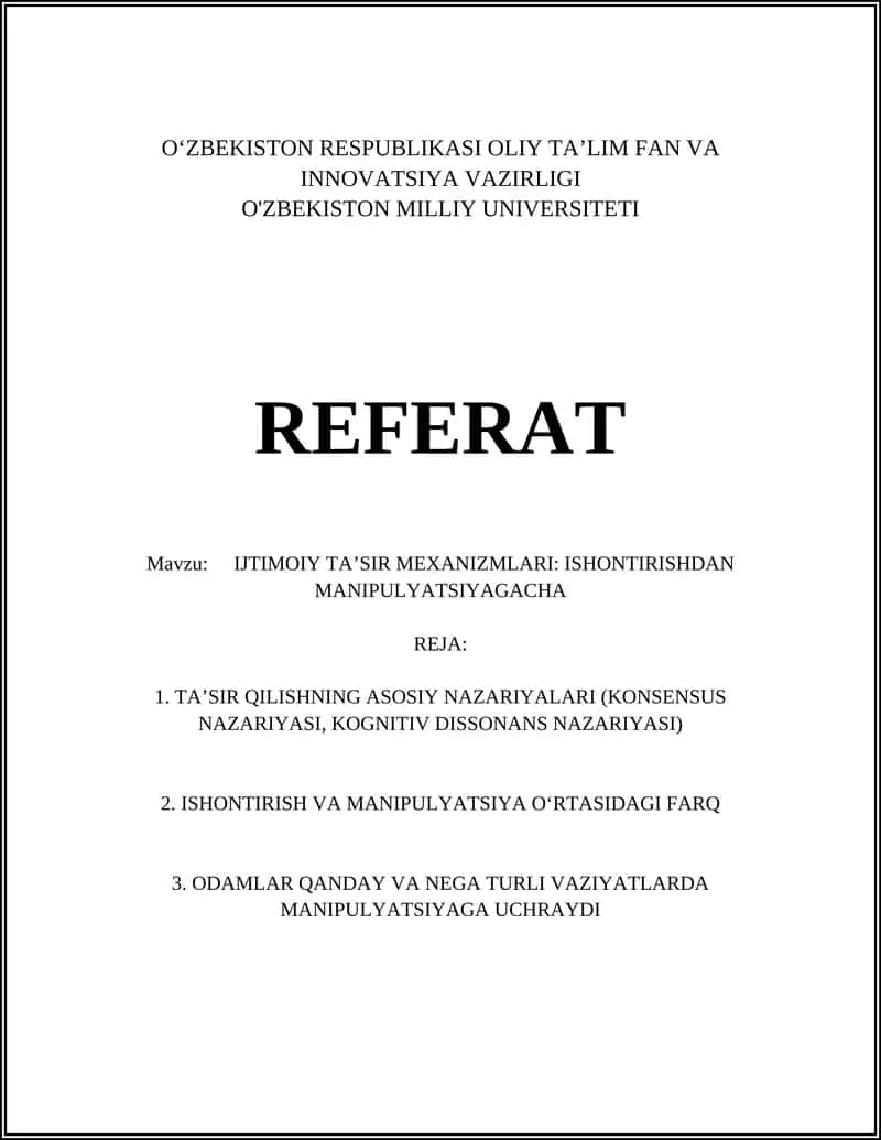 IJTIMOIY TA’SIR MEXANIZMLARI: ISHONTIRISHDAN MANIPULYATSIYAGACHA
