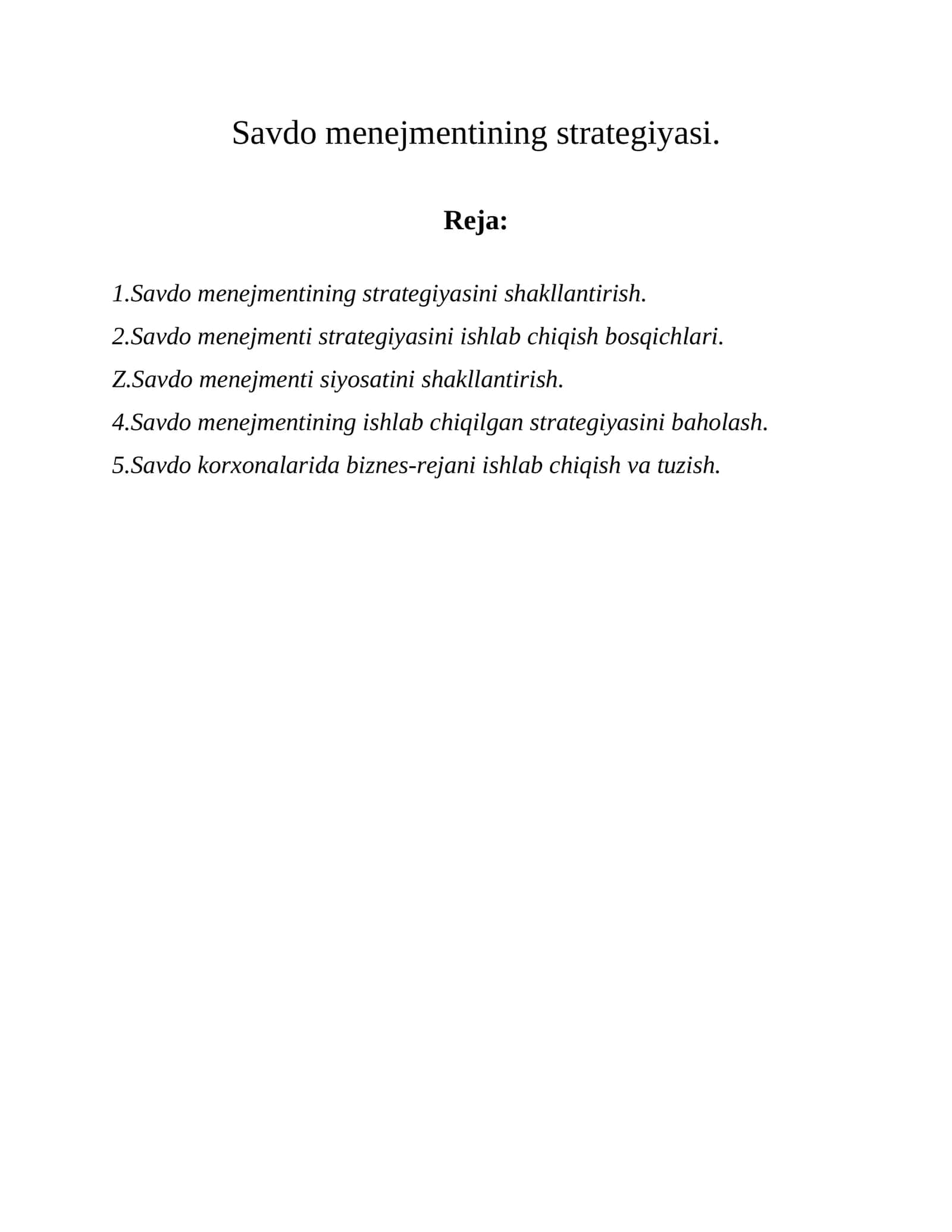 Savdo menejmentining strategiyasi