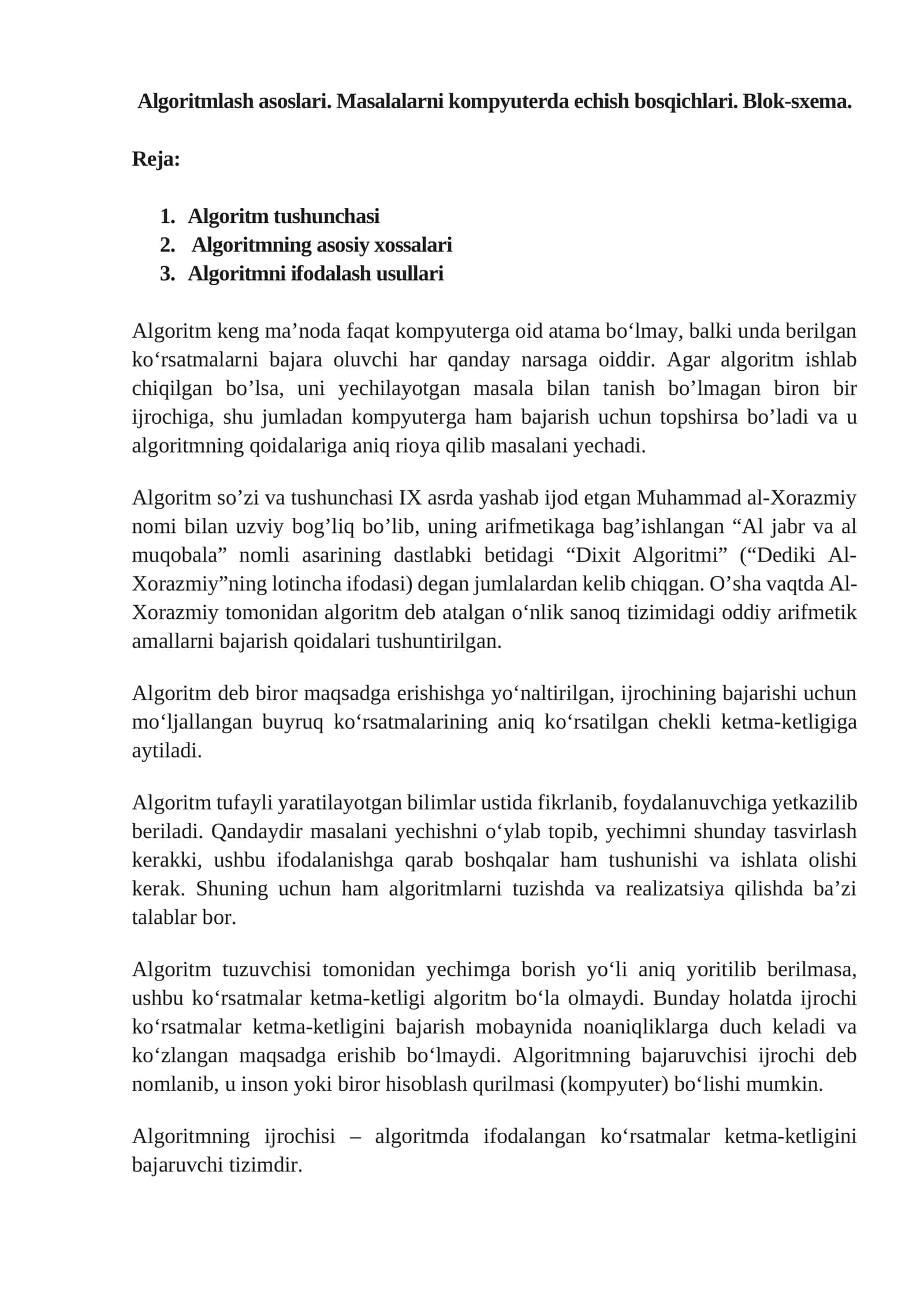 Algoritmlash asoslari