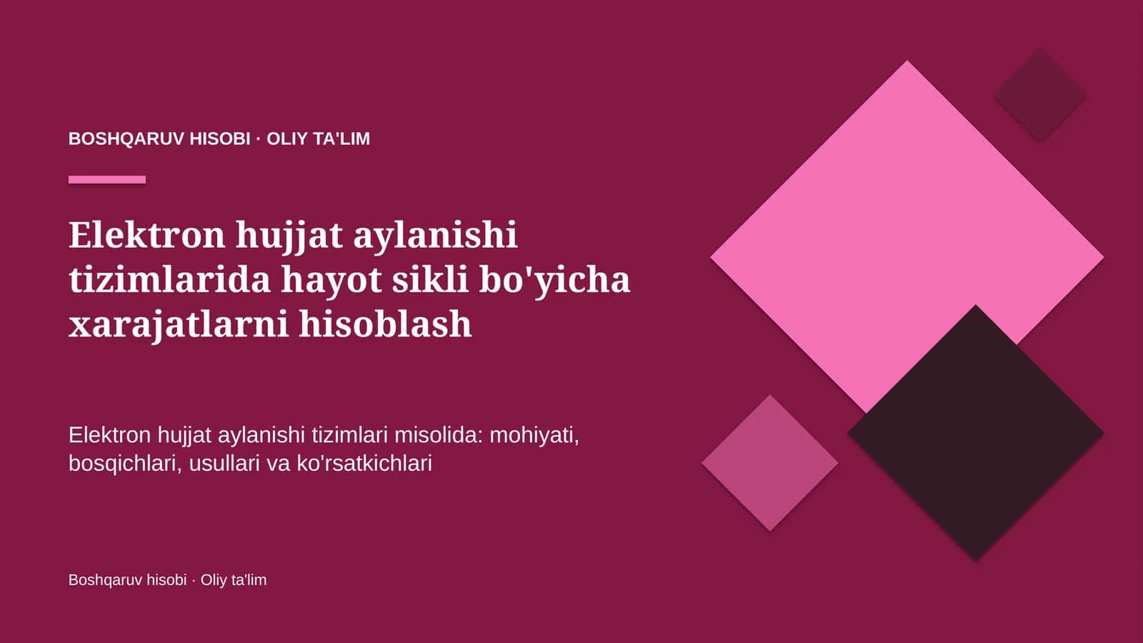 elektron hujjat aylanishi tizimlarida hayot sikli bo'yicha xarajatlarni hisoblash 7822