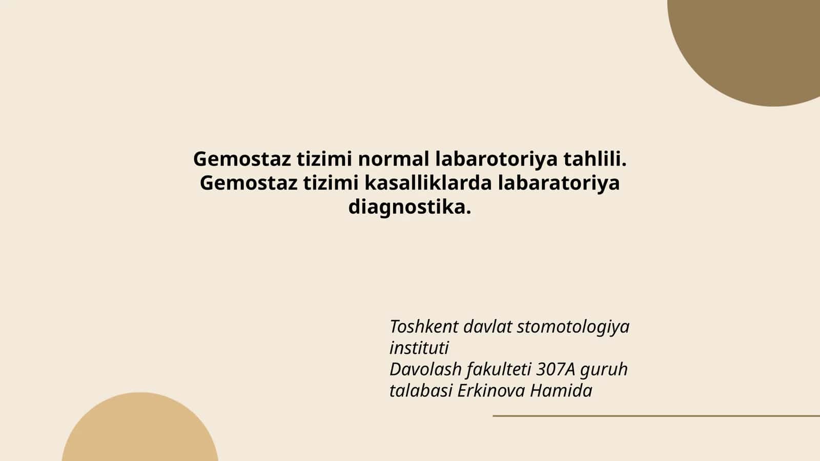Gemostaz tizimi normal labarotoriya tahlili