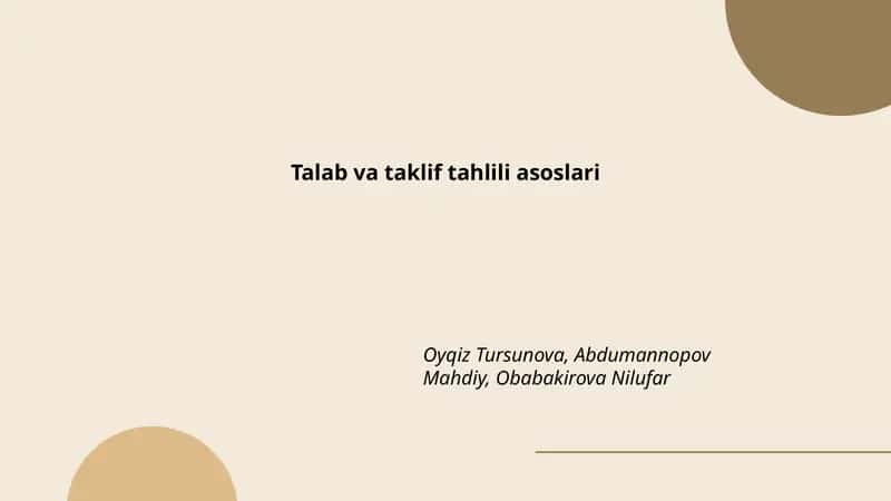 Talab va taklif tahlili asoslari
