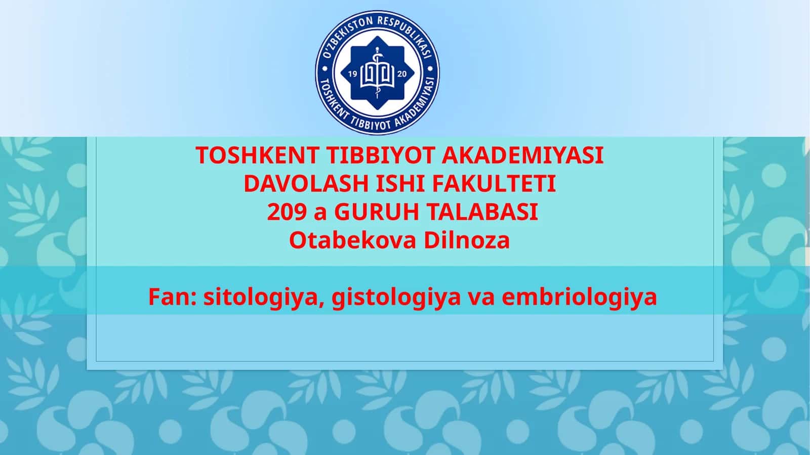 Sitologiya gistologiya va embrologiya 1
