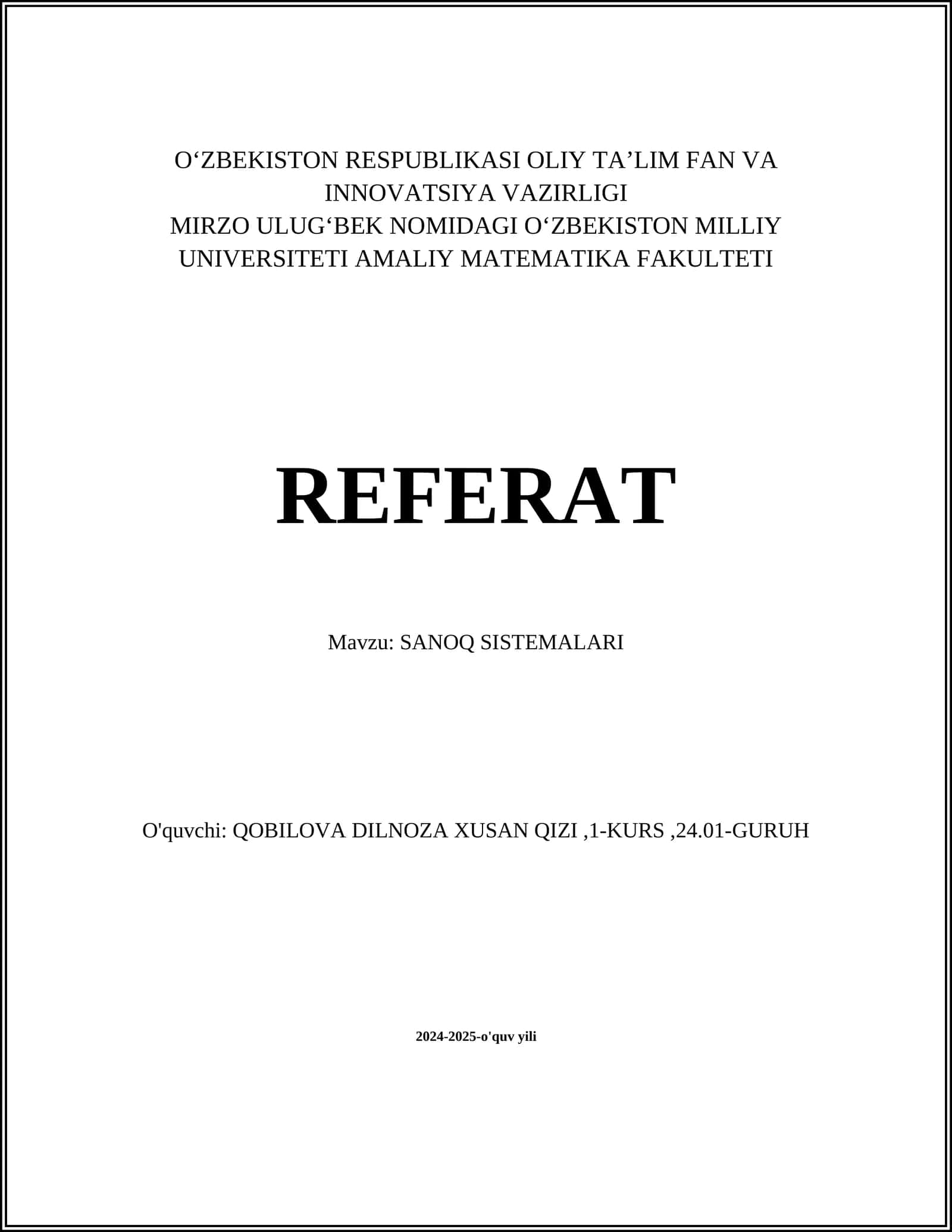 SANOQ SISTEMALARI