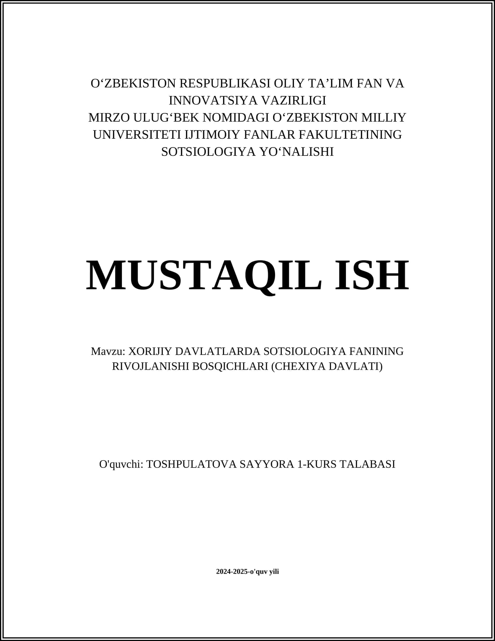 XORIJIY DAVLATLARDA SOTSIOLOGIYA FANINING RIVOJLANISHI BOSQICHLARI (CHEXIYA DAVLATI)