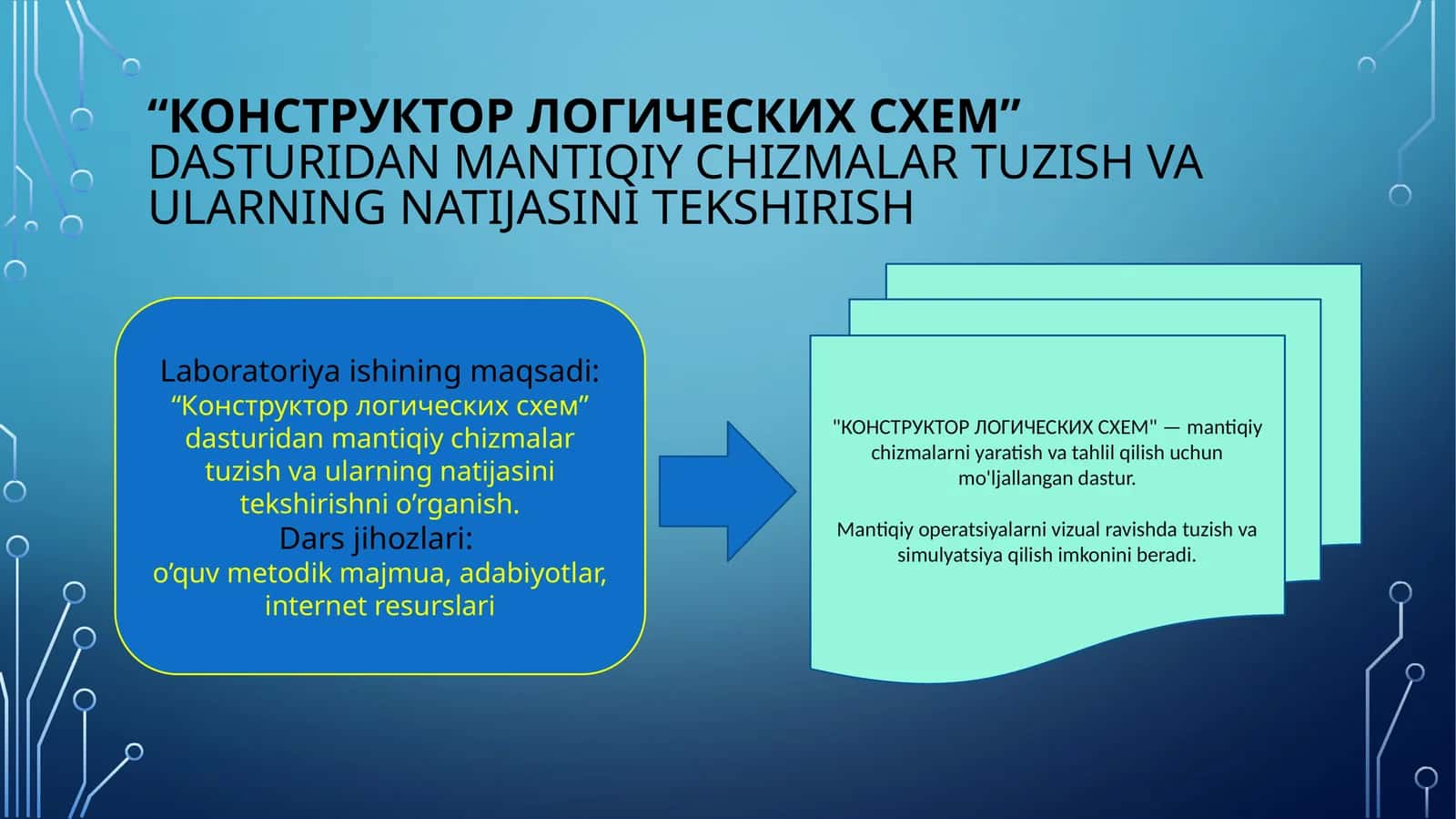 DASTURIDAN MANTIQIY CHIZMALAR TUZISH VA ULARNING NATIJASINI TEKSHIRISH